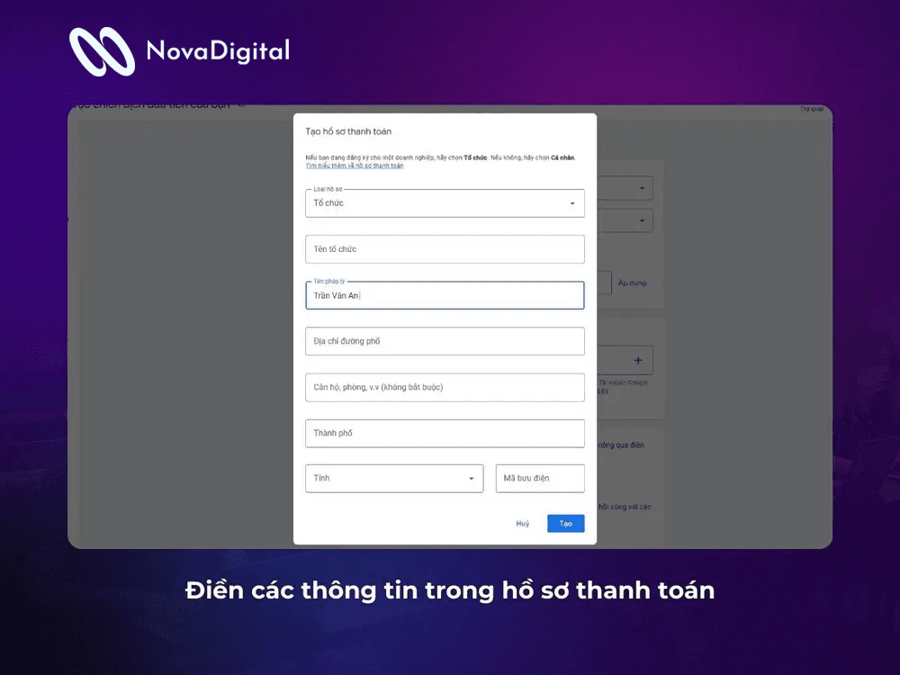 tạo hồ sơ thanh toán