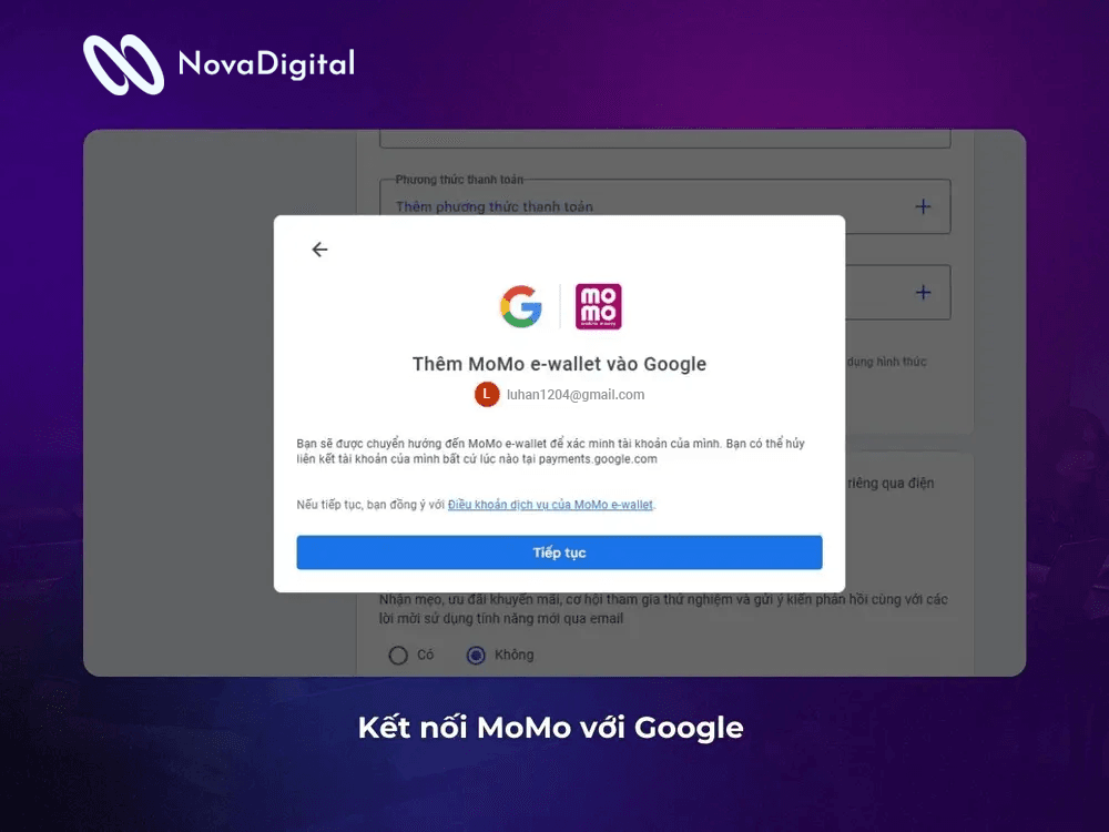 kết nối momo với google